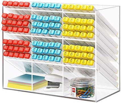 Marbrasse Clear Pen Organizer Storage, Acrylic Desk Organizer with 12 Compartments, Pen Organizer for Desk, Desktop Art Organizer for Office School Art Supplies