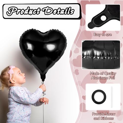 Image of 30 Pcs Red and Black Heart Balloons, 3 Sizes Heart Foil Balloon, Valentine Day Party Decorations, Love Balloon Valentine Balloons for Birthday Party Wedding Baby Shower