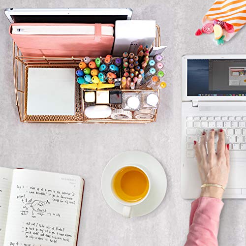 ARCOBIS Organizador de mesa com gaveta, suporte para caneta de escritório com 5 compartimentos + 1 g