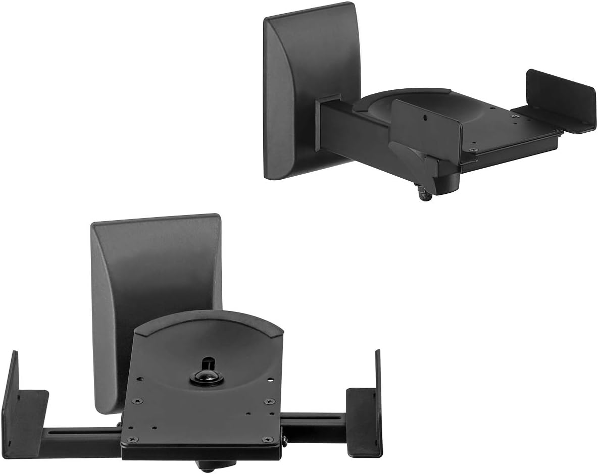 Dual Side Clamping Bookshelf Speaker Wall Mounting Bracket Adjustable for Large Surrounding Sound Speakers, Hold up to 25kgs Each Black SPM201 (2 Packs)