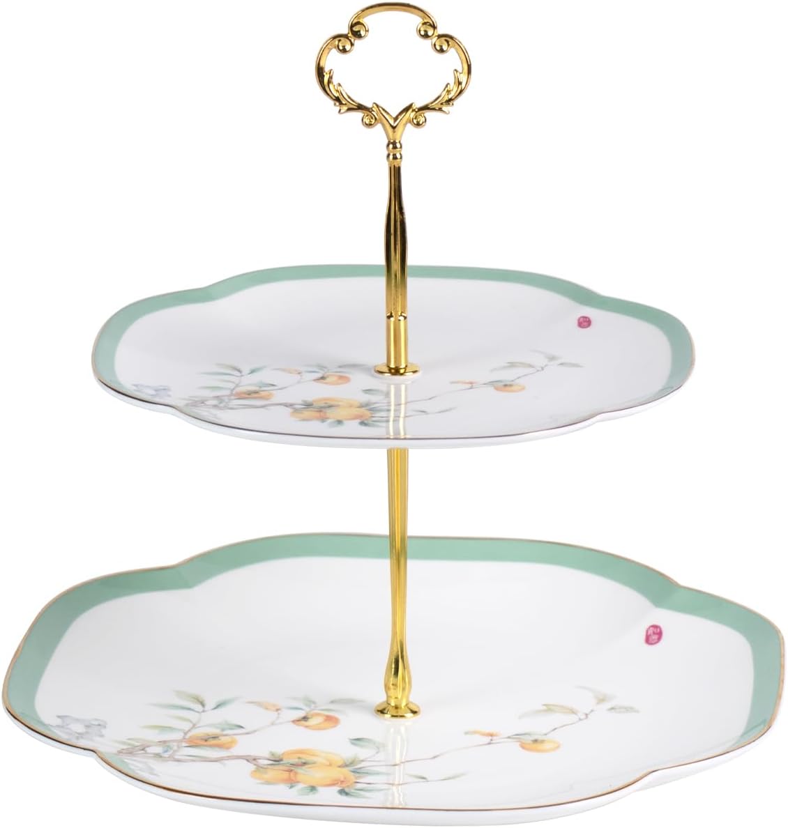 KAMMAK 2-Tier Porcelain Cupcake Stand Serving Tray, Dessert Plates Cake Fruit Candy Display Tower, Reusable Pastry Platter for Wedding Birthday Baby Shower Tea Party Decorations (Reed Green)