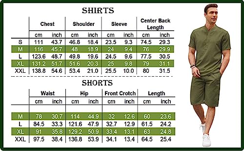 COOFANDY Conjunto de 2 peças de linho masculino casual Henley manga curta shorts de ioga para praia