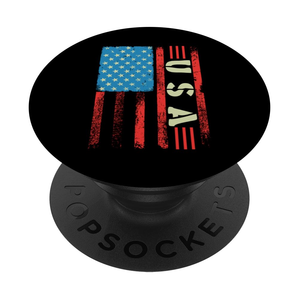 USA American Patriot US Flag Patriotic 4th Of July America PopSockets Swappable PopGrip, Black