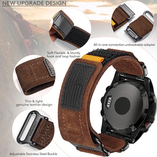 Correa de cuero gamuza suave 26mm compatible con Garmin miniatura 5