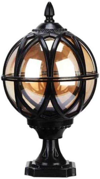 Ball Column Head Lamp Waterproof Wall Head Outdoor Lamp Villa Gate Lamp European Garden Lamp Aluminum Modern Landscape E27 Patio Post Lamps (Color : Black, Size : M)