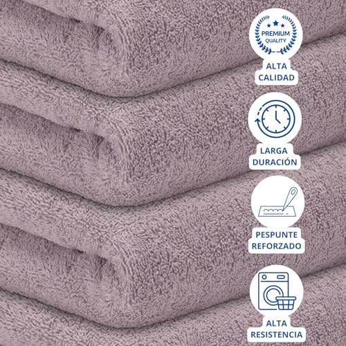 Miniatura 3 de Decasatextil Pack 4 Toallas Lavabo 50x100cm Algodón 450g M Suaves Y Absorbentes Toallas Baño Y Mano Para Lavabo, Gimnasio O Aseo Lila