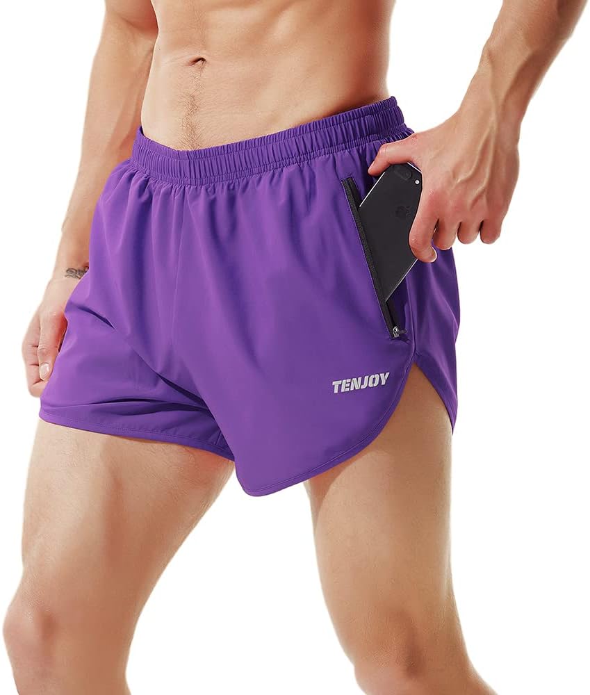 TENJOY Men's Running Shorts Gym Athletic Workout Shorts for Men 3 inch Sports Shorts with Zipper Pocket