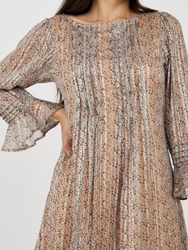 Image of Styli Women Animal Print Shift Midi Dress | Boat Neck with Flared Sleeves Dress for Women| Stylish One Piece Dress for Party, Casual & Evening Outfits