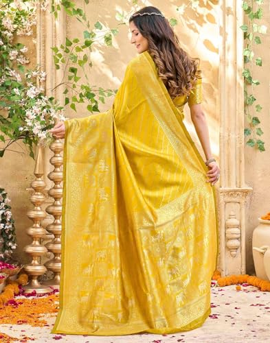 Image of SIRIL Women's Banarasi Silk Saree Pure Silk Saree With Unstitched Blouse Piece