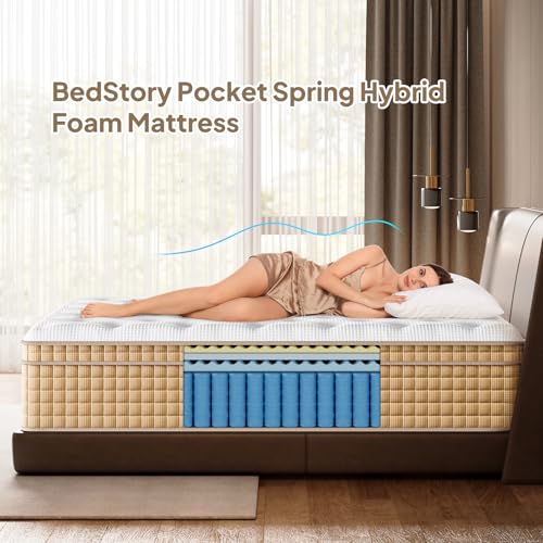Image of BedStory 14 Inch Queen Mattress, 7-Zone Contouring Bed in a Box,Deep Sleep Medium Firm Hotel Collection Hybrid Mattress with Extra Lumbar & Shoulder Support Pain Relief,Fiberglass-Free 365-Night Trial