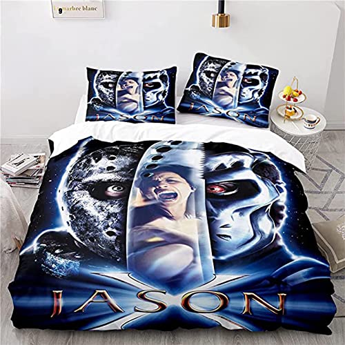 BOKAQI Funda Nórdica, Juego De Cama Jason Voor-Hees, Funda Nórdica Y Funda De Almohada, Microfibra, Ropa De Cama De Tres Piezas con Impresión Digital 3D,N,260×220cm