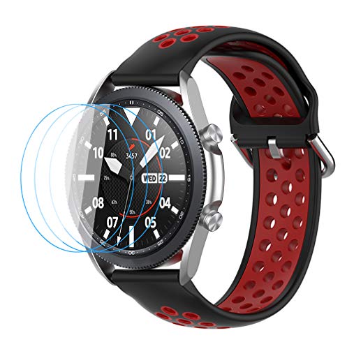 NOKOER Armband für Samsung Galaxy Watch 3 45mm, [2 in 1] TPU Silikon Armband + 3 Stück Schutzfolie [Verschleißfest] [Atmungsaktiv] Ersatzarmband für Samsung Galaxy Watch 3 45mm - Rot Cover