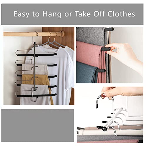 Pants Hangers Space Saving,5 Layers Pants Hangers With Non-Slip Foam Padded Swing Arm Trousers Hangers Heavy Duty Multi-Layer Pants Hangers Rack For Jeans Trousers Skirts Scarf(2 Pack) #TOP6
