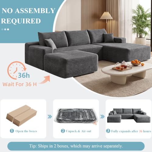 Image of Boneless Cloud Sectional Couch Modular Sofa with Ottoman for Living Room