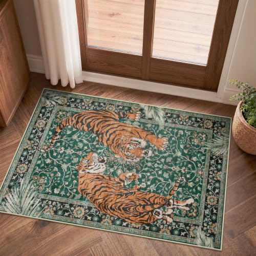 Moynesa Boho Tiger 2x3 Rug for Front Door, Washable Small Rug for Entryway