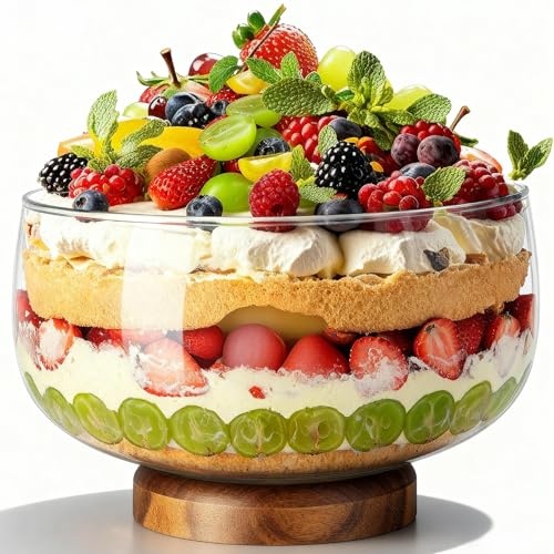 NiHome Cuenco de cristal con base de madera (extra grande)