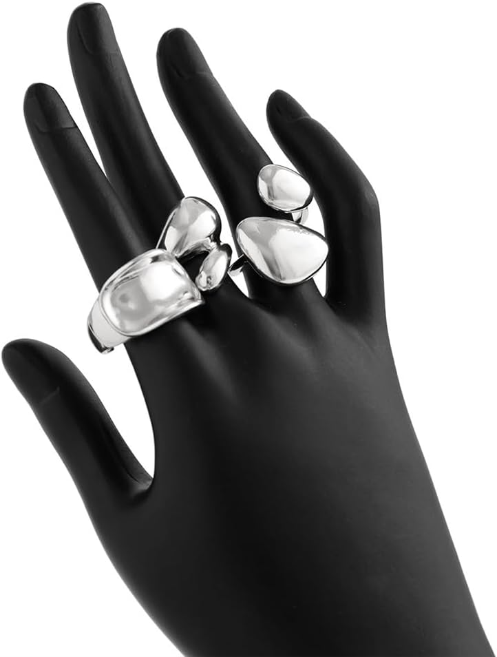 Simple Chunky Gold Huggie Dome Rings Stackable for Women Statement, Thick Vintage Silver Knuckle Open Ring Set Non Tarnish Party Jewelry Accessories - Image 9