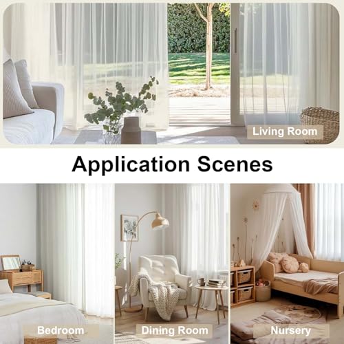 Image of OWENIE Sheer Curtains 90 Inches Long, Elegant Sheer Curtains for Bedroom, Window Voile Sheer Curtain Panels /Drapes /Treatment for Living Room, 2Pcs, Each 42 inch W x 90 inch L, Ivory