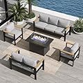 Aeeiua Aluminum Outdoor Patio Furniture Sets, 5 Piece Metal Patio Conversation Sets with Fire Pit with 5 Inch Cushion for Garden Backyard Deck