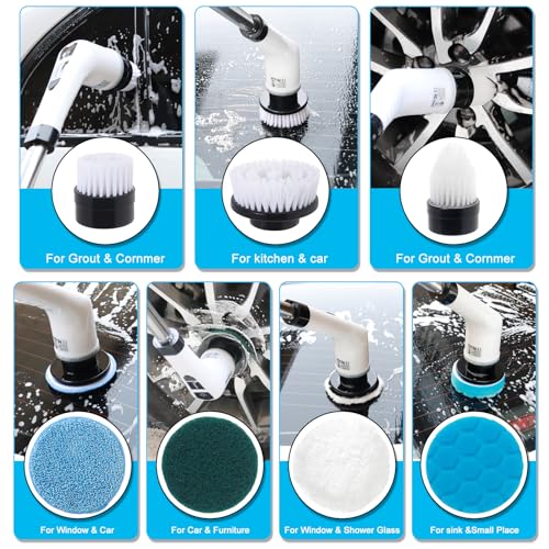 Image of Electric Spin Scrubber, Cordless Spin Scrubber, with Replacement Brush Heads, Bathroom Scrubber Dual Speed, Adjustable Extension Handle, Power Cleaning Brush for Bathroom Floor Tile