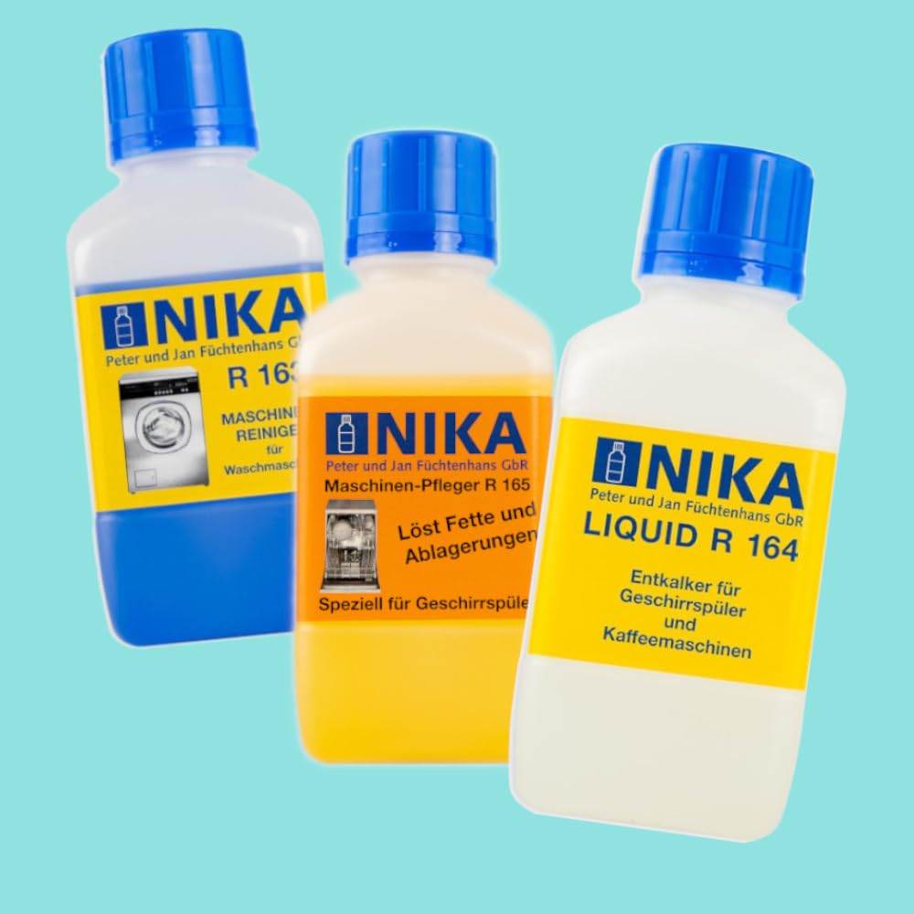 NIKA Haushaltsgerätereiniger Set | NIKA R163 + R164 + R165 Waschmaschinen Reiniger | Waschmaschinen Entkalker | Maschinenentfetter entfernt Kalk, Kaffemaschinen Reiniger Geschirrspülreiniger