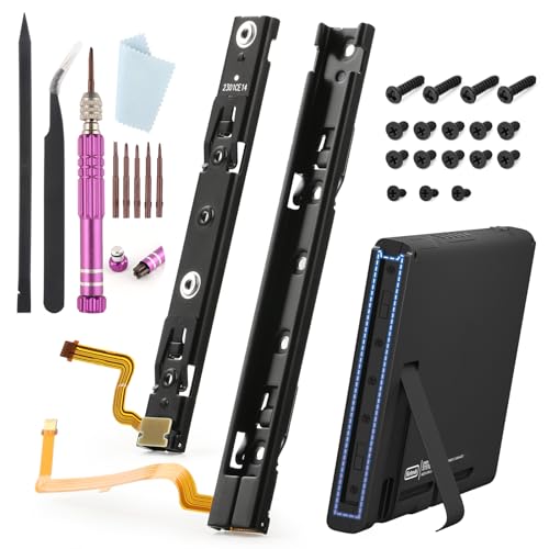 RongZy 2PCS Gauche et Droite Glissières pour Nintendo Switch Console Rail Coulissant Support Métallique Remplacement avec Câble Flexible pour NS Nintendo Switch Curseur avec des Vis