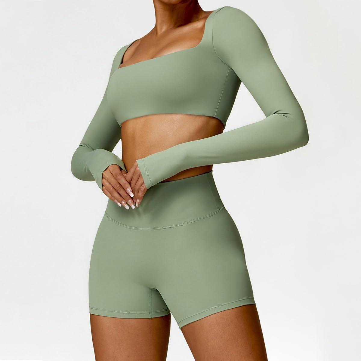 2 Piece Workout Sets for Women Long Sleeve Crop Tops and Yoga Pants Outfits High Waist Flared Leggings Gym Sets
