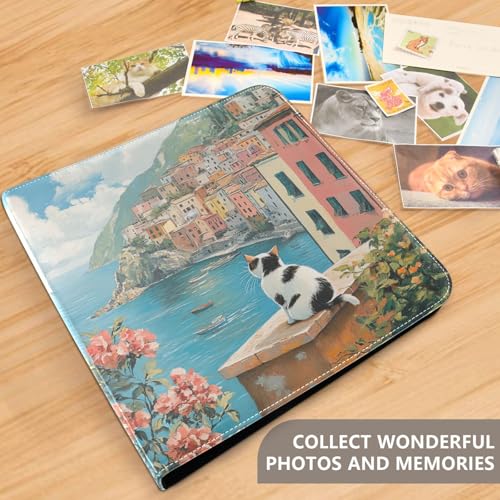 Álbum de Fotos ALAZA Cat Flowers Italy con cubierta de cuero PU multicolor, encuadernado de 3 anillos, formato adhesivo para fotos de bodas, familia y viajes miniatura 4