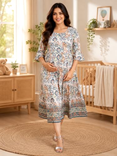 Image of RITIJYA Zipless Feeding Kurta Dress for Women | Maternity Nursing Kurti, No-Zip Easy Access | Extra Pleats Pre to Post Pregnancy | Quick-Dry Fabric | S-4XL