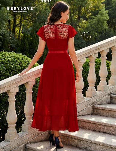 Image of BeryLove Formal Dresses for Women 2026 Wedding Guest with Slit Cocktail Elegant Lace Long Prom Dress