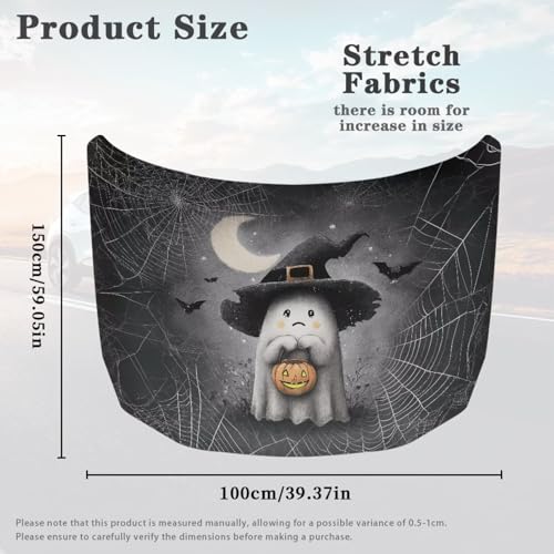 Image of Halloween Cute Ghost Car Hood Cover Polyester Elastic Fabrics Can be Washed Suitable for SUV Trucks Universal for Cars