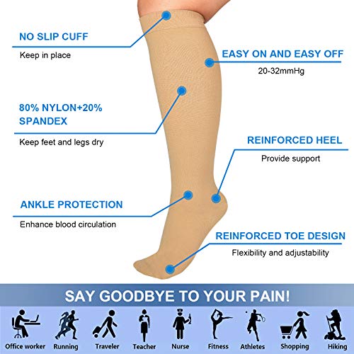 Extra Wide Calf Compression Socks Women Men 20-32mmHg Knee High Plus Size3