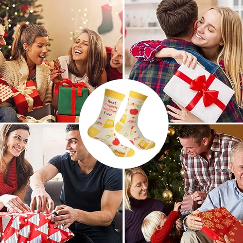 fiszdovb English Teacher Gifts for Women Men, Best English Teacher Ever Socks Gifts Appreciation Best Retirement Graduation End of Year Back to School Birthday Christmas Valentines Stocking Stuffers