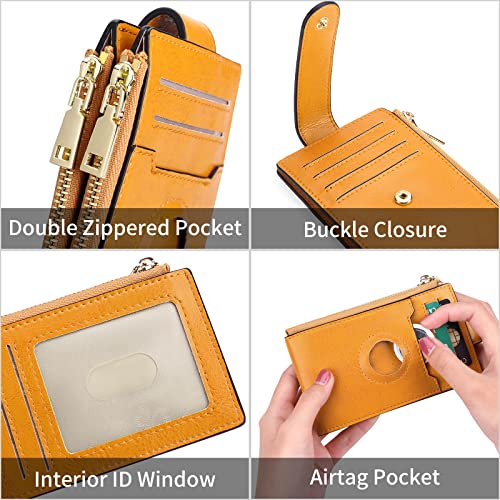 FALAN MULE Ladies AirTag Wallet Genuine Leahter RFID Blocking Bifold Credit Card Holder Zipper Purse - Image 5