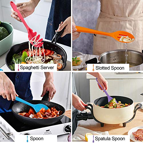 Image of LIANYU 12-Piece Silicone Kitchen Cooking Utensils with Holder, Kitchen Tools Set Include Slotted Spatula Spoon Turner Ladle Tong Whisk, Dishwasher Safe, Multi Colored
