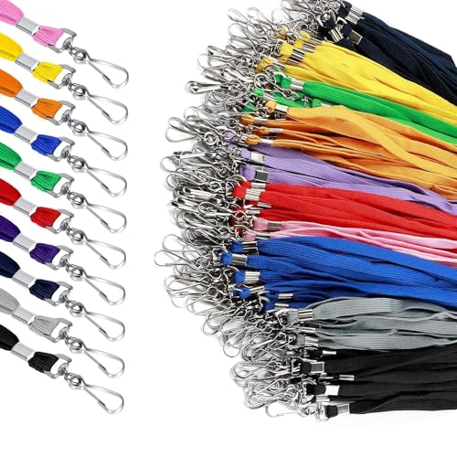 HORREX 30 Pièces Cordon Tour de Cou, 10 Couleurs Lanyard, Cordon Badge Coloré de 45 cm, Avec Mousqueton Pivotant, Lanière pour Carte D'Identité,...