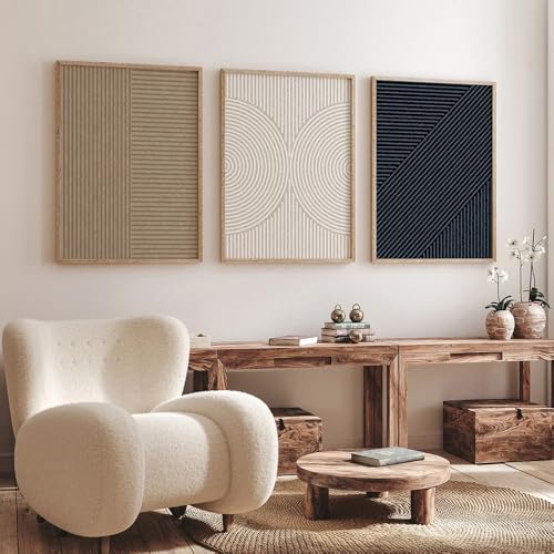 Arte abstracto pared para decoración nórdica en tonos beige juego de 3 cuadros