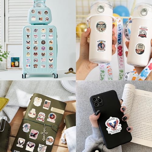 Image of 60PCS 250th Anniversary USA Stickers, America 250 Patriotic Vinyl Decals for Water Bottle Laptop Car Phone, 250th Anniversary Stickers American Flag Design, USA 250th Merchandise & Party Favors
