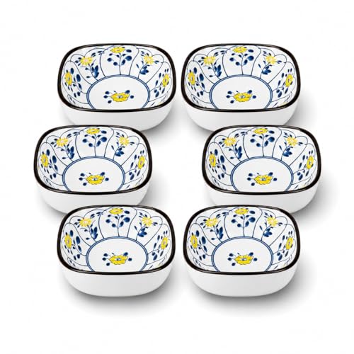 Image of YELONA Japanese Gifting Ceramic Bowl Set of 6 | 200ml Blue Floral Porcelain Elegant Serving Bowl for Rice, Soup, Snacks & Dessert | Ceramic Dinner Set for Gifting - (Kyoto Vine)