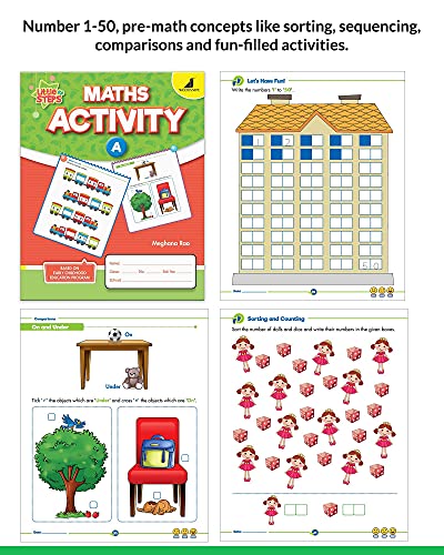 Image of Woodsnipe Preschool Pack for LKG Ages 3-4 Years| 8 Books to teach Capital and Small Letters, Numbers 1 to 50, EVS, Rhymes, Colouring, Crafts | Ample Activity Worksheets on Tracing, Colouring, Puzzles and more