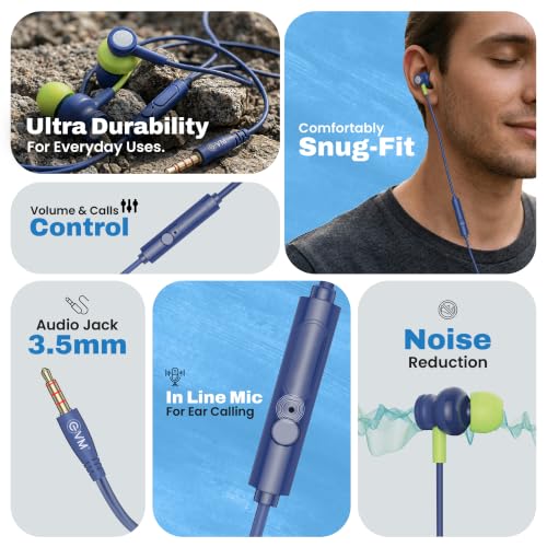 Image of EVM 3.5mm Jack Wired Earphone |HD Mic| in-Line Music & Call Controls | Drivers | Powerful Audio | Unique Earbuds Design | Stereo Sound | 1 Year Warranty (EVM-HF-03-Blue)