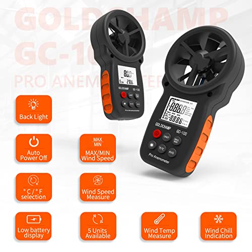 Anemometer Wind Speed Meter 0.3~30M/S, Digital Air Flow Gauge Handheld With Wind Chill Indication, Measure Wind Speed/Temperature, Lcd Display Backlight Wind Gauge For Hvac, Sailing, Kite Flying #TOP1