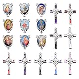 60 Pcs/30Set Mixed Color Enamel Rosary Cross Alloy Center Crucifix Cross Pendants Mixed Style Oval Picture Enamel Catholic Charms Saint Mary Miraculous Medal Devotional Charm Links Connector Pendant DIY Necklace Bracelets Jewelry Making (Mixed Color 2)