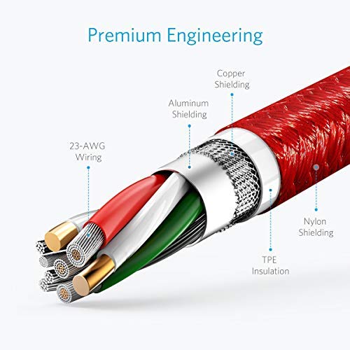 Anker USB C Cable, PowerLine+ USB-C to USB 3.0 cable (3ft/0.9m), High Durability Type C Braided Charging Cable Compatible with Samsung Galaxy S10, S9, Huawei P10, P9, Sony XZ, HTC 10 and More (Red)