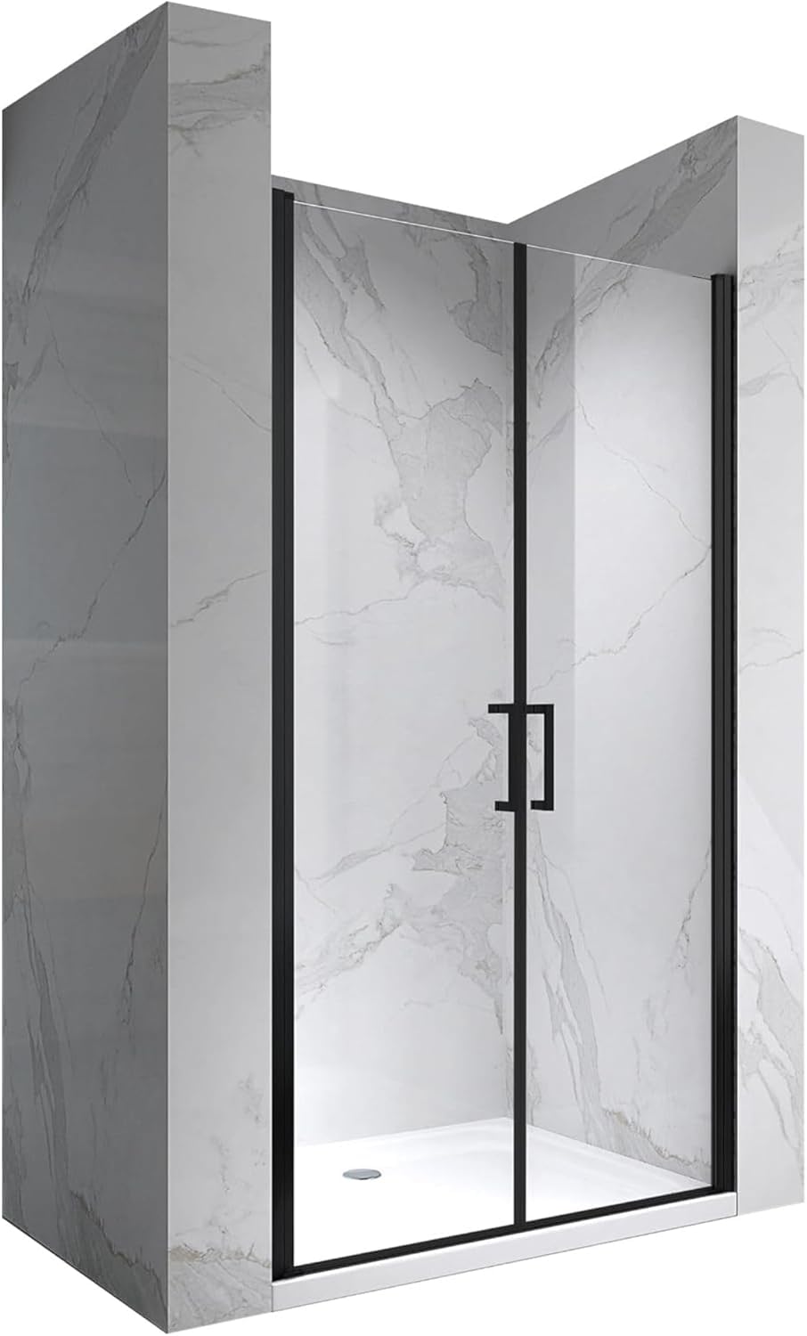 Puerta de Ducha Lara | Apertura Abatible, Cristal Seguridad 6mm, Negro Mate, Varias Medidas (negro mate, 74-77 | 195 cm)
