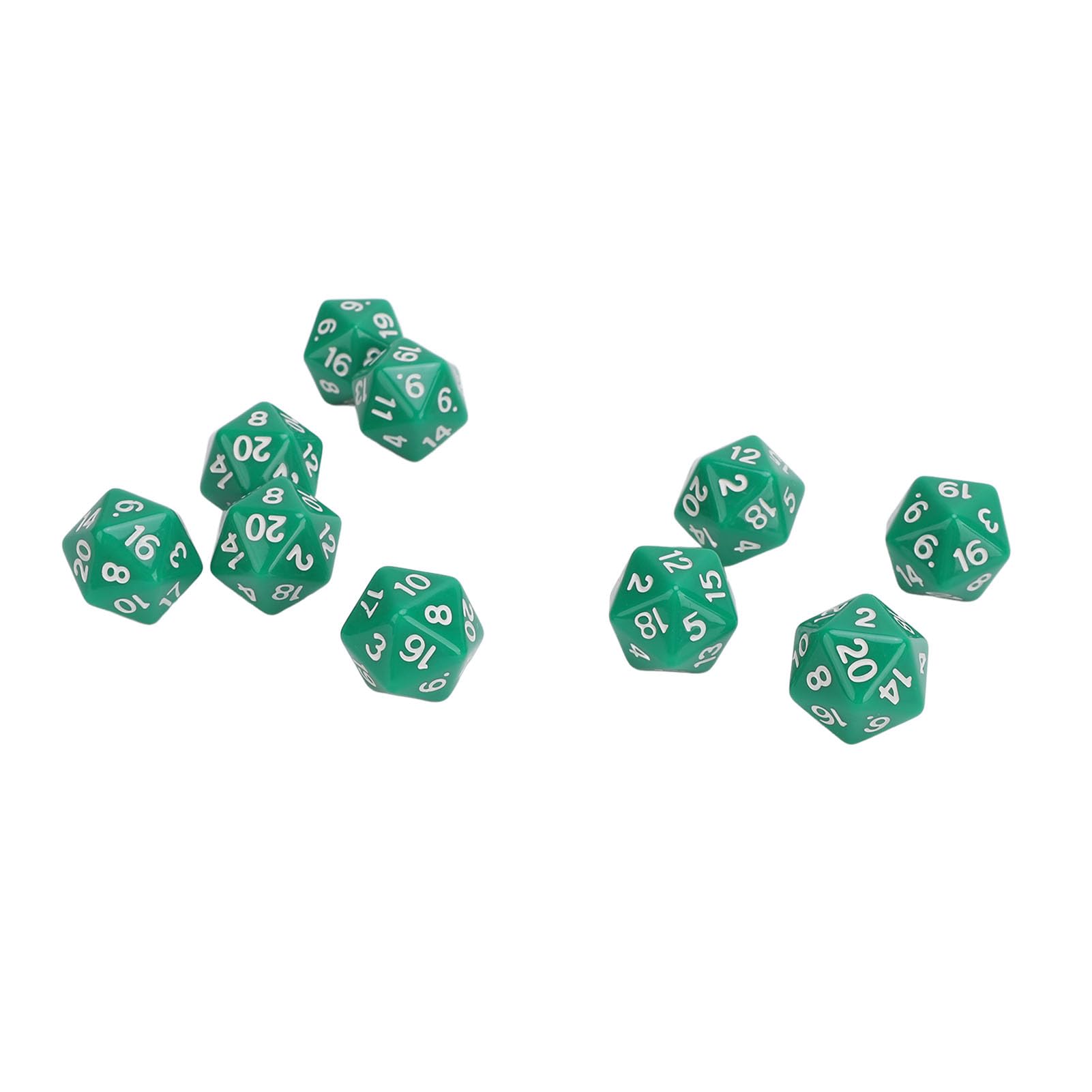 Kości Dungeons and Dragons, 10 Sztuk 20-stronnego Zestawu Kości D20, Kostki Wielościenne ze Złotymi Cyframi do Gier Stołowych do Odgrywania Ról DND RPG Dungeon Dragons Board (GREEN)