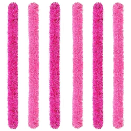 Feathers Boas Artificial Fluffy Boas 5 Ft Decoration for DIY Crafts Wedding Costume Christmas Party Supplies (3pink+3hotpink 6PCS)