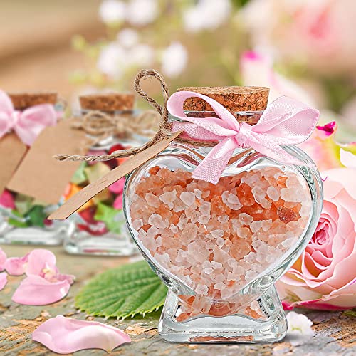 Folinstall 20 Pieces Heart Shaped Small Glass Jars With Cork Lids, Glass Favor Jars For Wedding Decoration, Diy, Home, Party Favors, Extra Coloured Paper Scrolls And Personalized Tag Strings Included #TOP1
