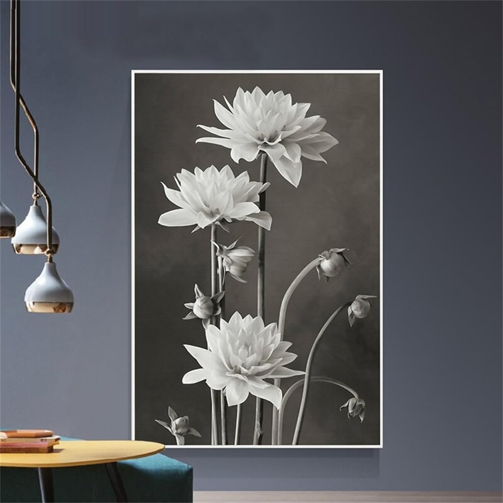 Quadro Astratto Floreale In Bianco E Nero, Set Da 3, 40,6x61 Cm Ciascuno, Arte Da Parete Per Soggiorno