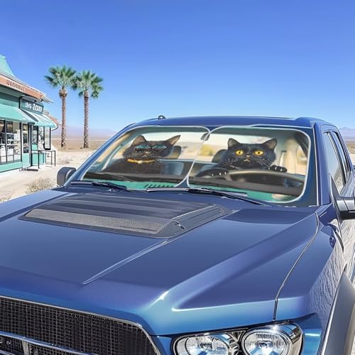 Image of Fashion Cat Car Interior Accessories Sun Protection Easy to Install Automotive Windshield Sunshades Keep Cool UV Rays Protection for Most Sedan Truck Van 28.5 x 25.5 inches